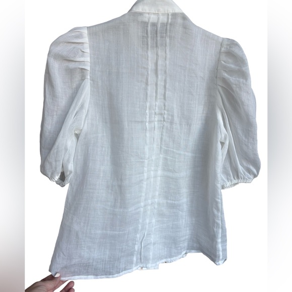 Zimmermann White Blouse Ruffle and Brown Embroidered Trim, Size 0 XS - Picture 3 of 11
